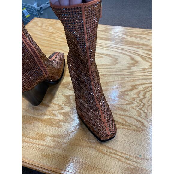 Stella McCartney Cowboy Crystal Embellished Booties Women's 8 Rust (s19) - Picture 4 of 15